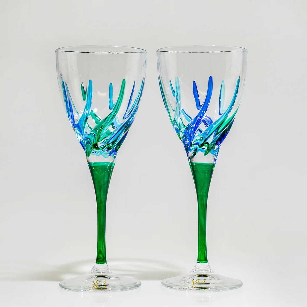 Set of 2 Trix Wine Glasses, Blue/Green