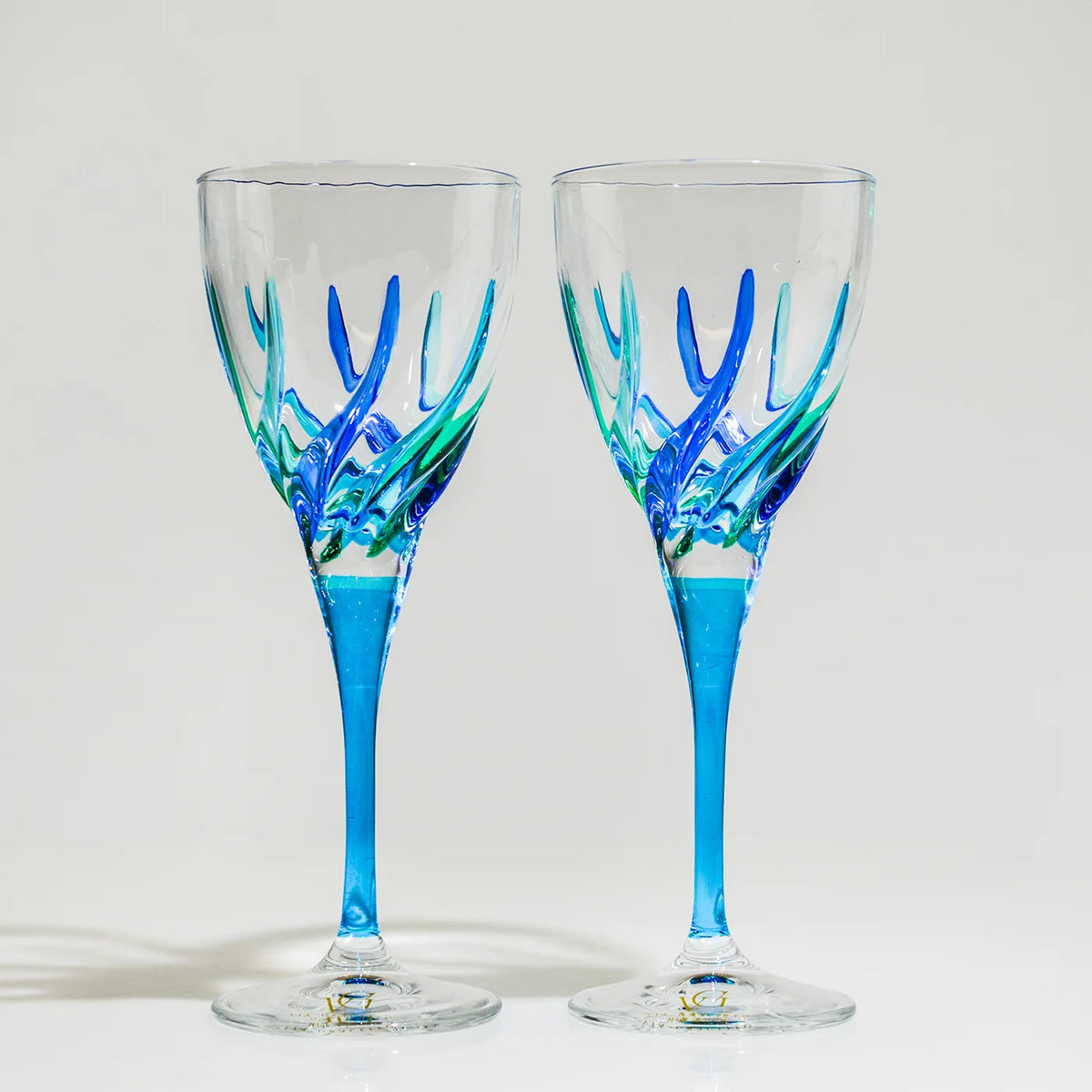 Set of 2 Trix Wine Glasses, Blue/Green