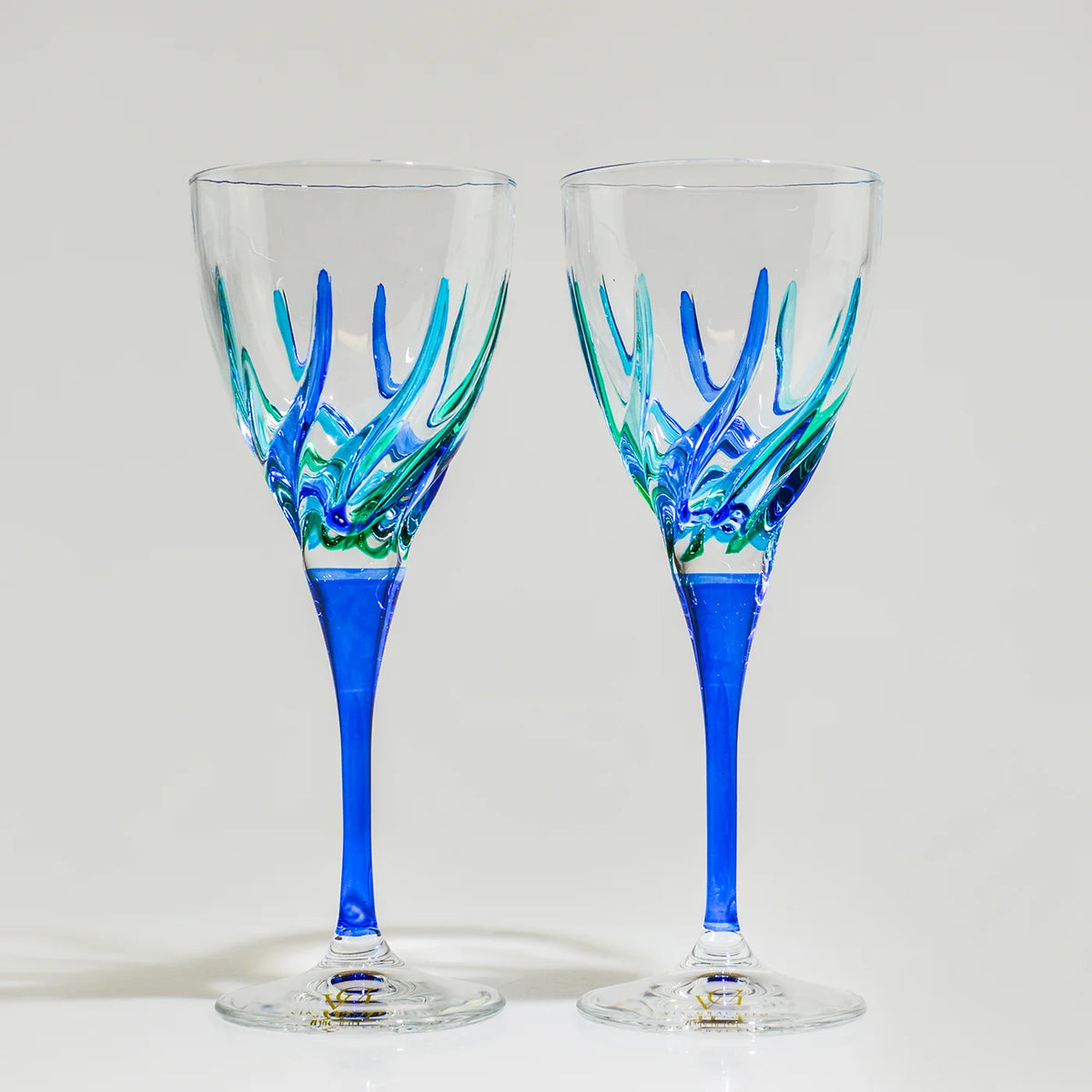 Set of 2 Trix Wine Glasses, Blue/Green