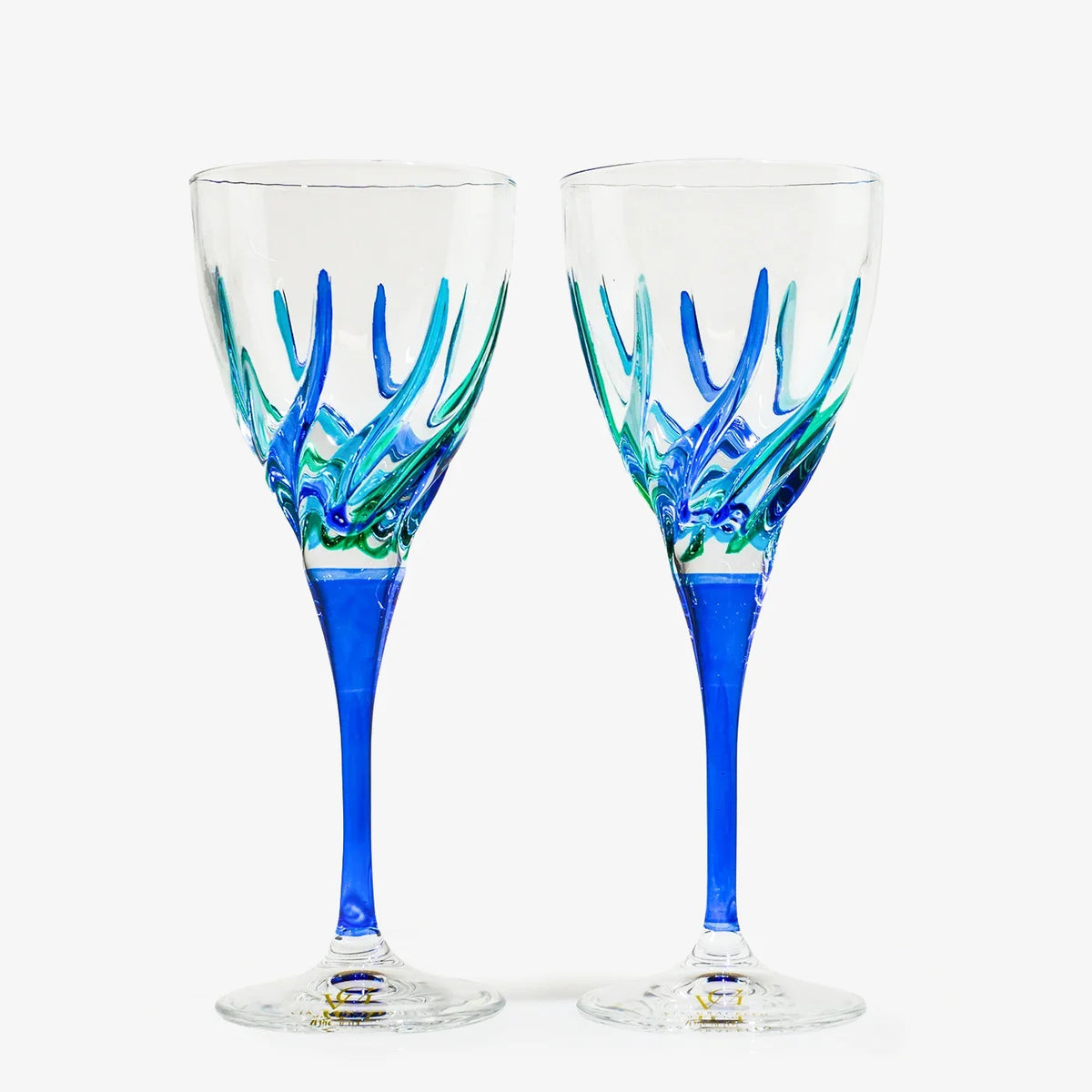 Set of 2 Trix Wine Glasses, Blue/Green