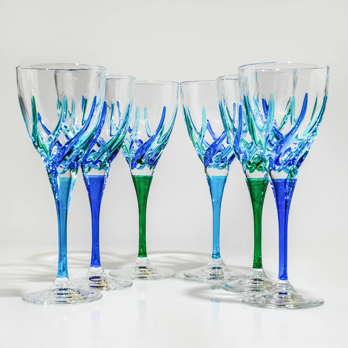 Set of 2 Trix Wine Glasses, Blue/Green