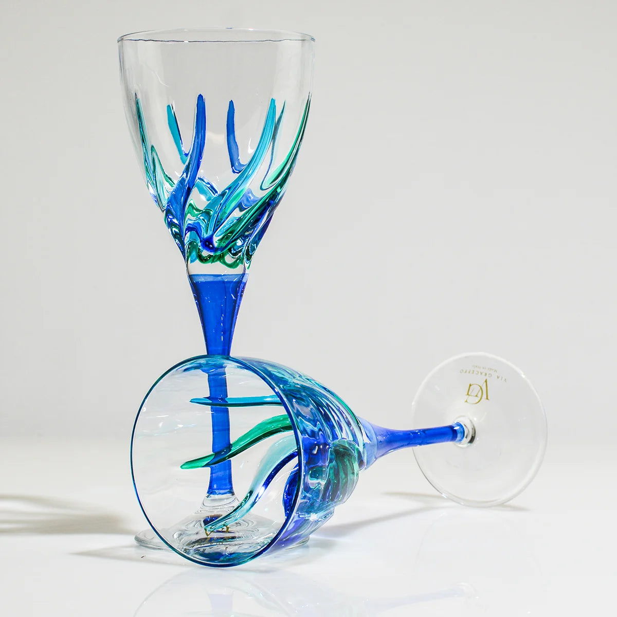 Set of 2 Trix Wine Glasses, Blue/Green