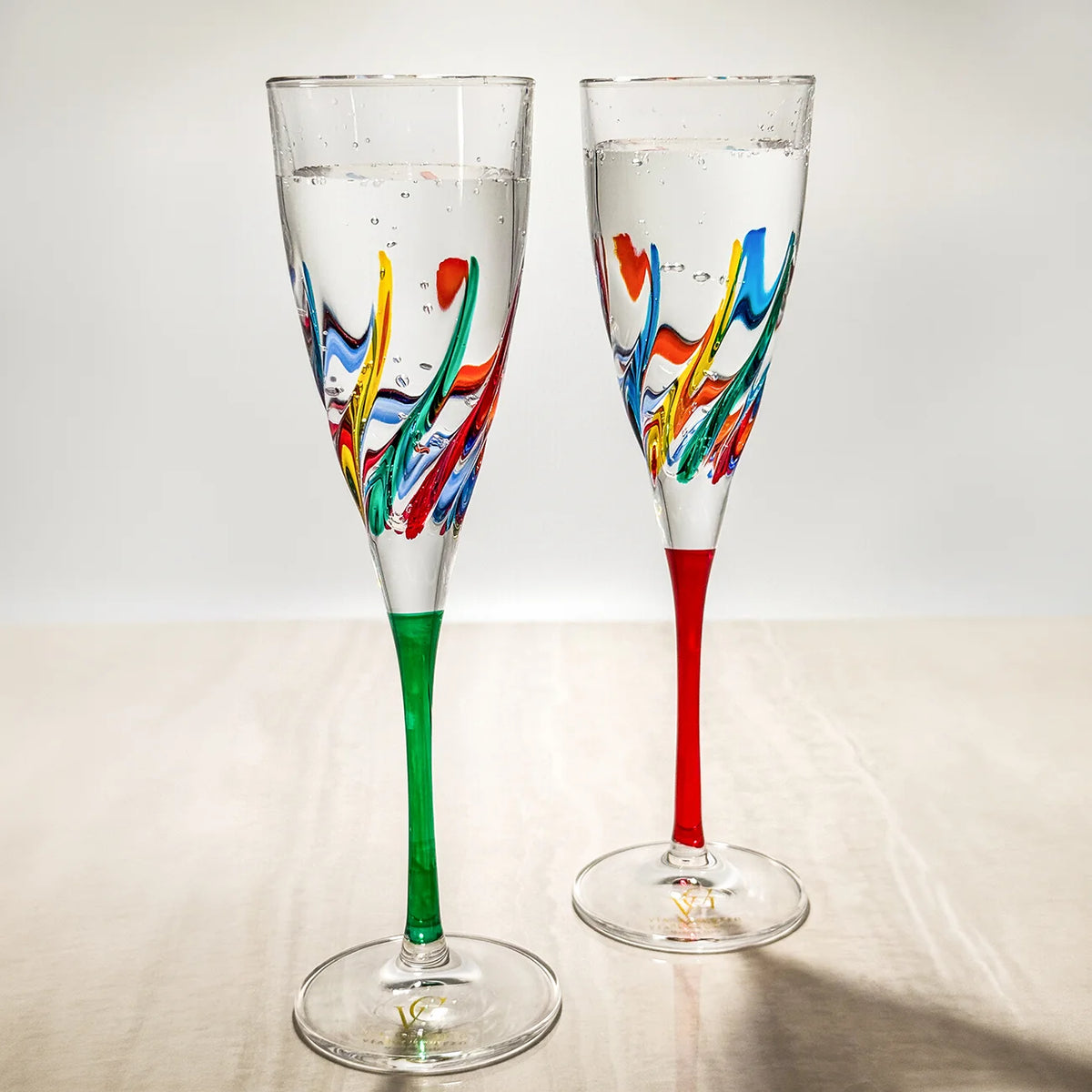 Trix Champagne Flutes Set of 2, Hand-Painted Italian Crystal