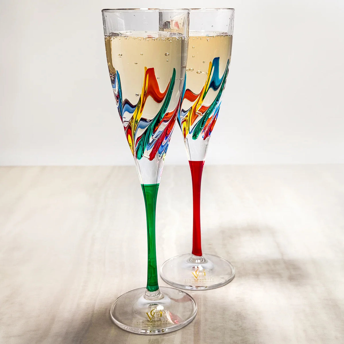 Trix Champagne Flutes Set of 2, Hand-Painted Italian Crystal