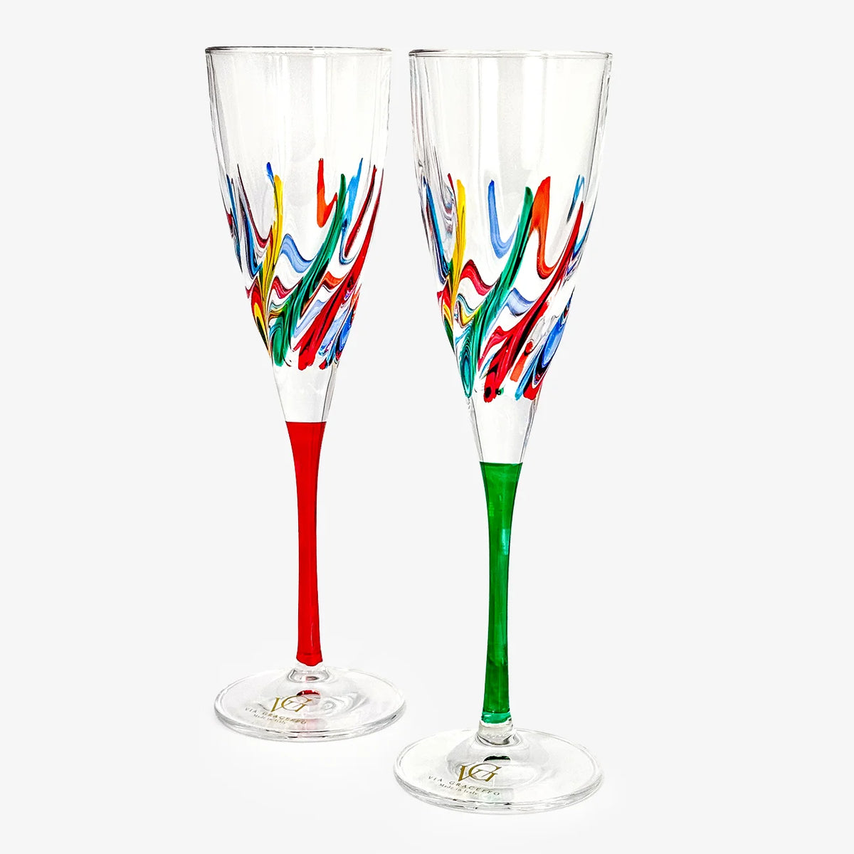 Trix Champagne Flutes Set of 2, Hand-Painted Italian Crystal