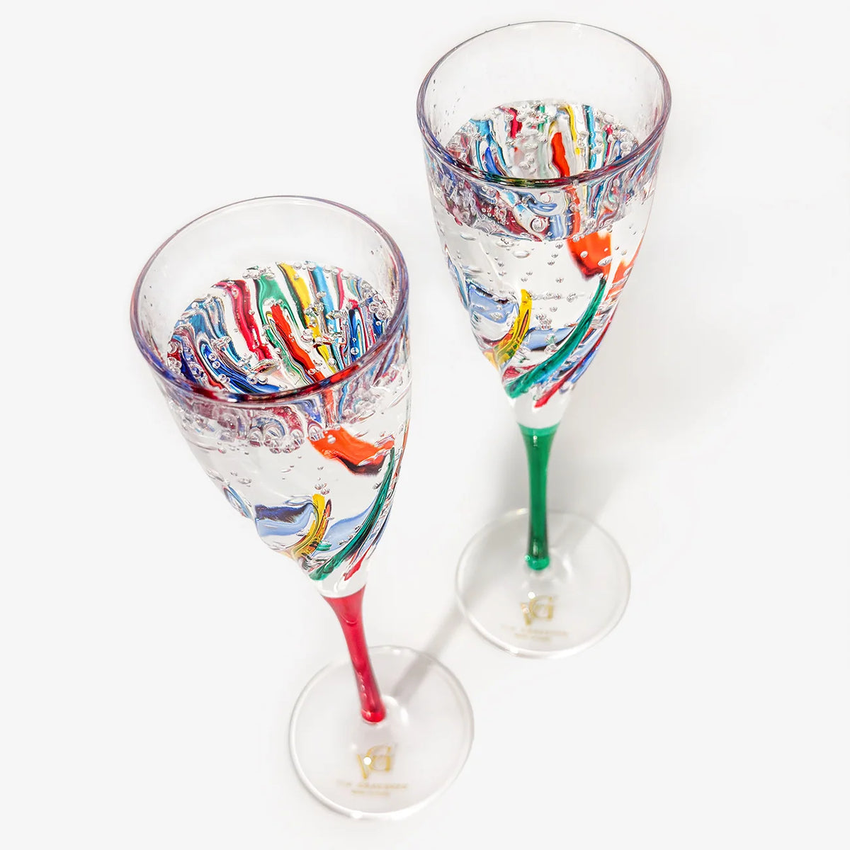 Trix Champagne Flutes Set of 2, Hand-Painted Italian Crystal