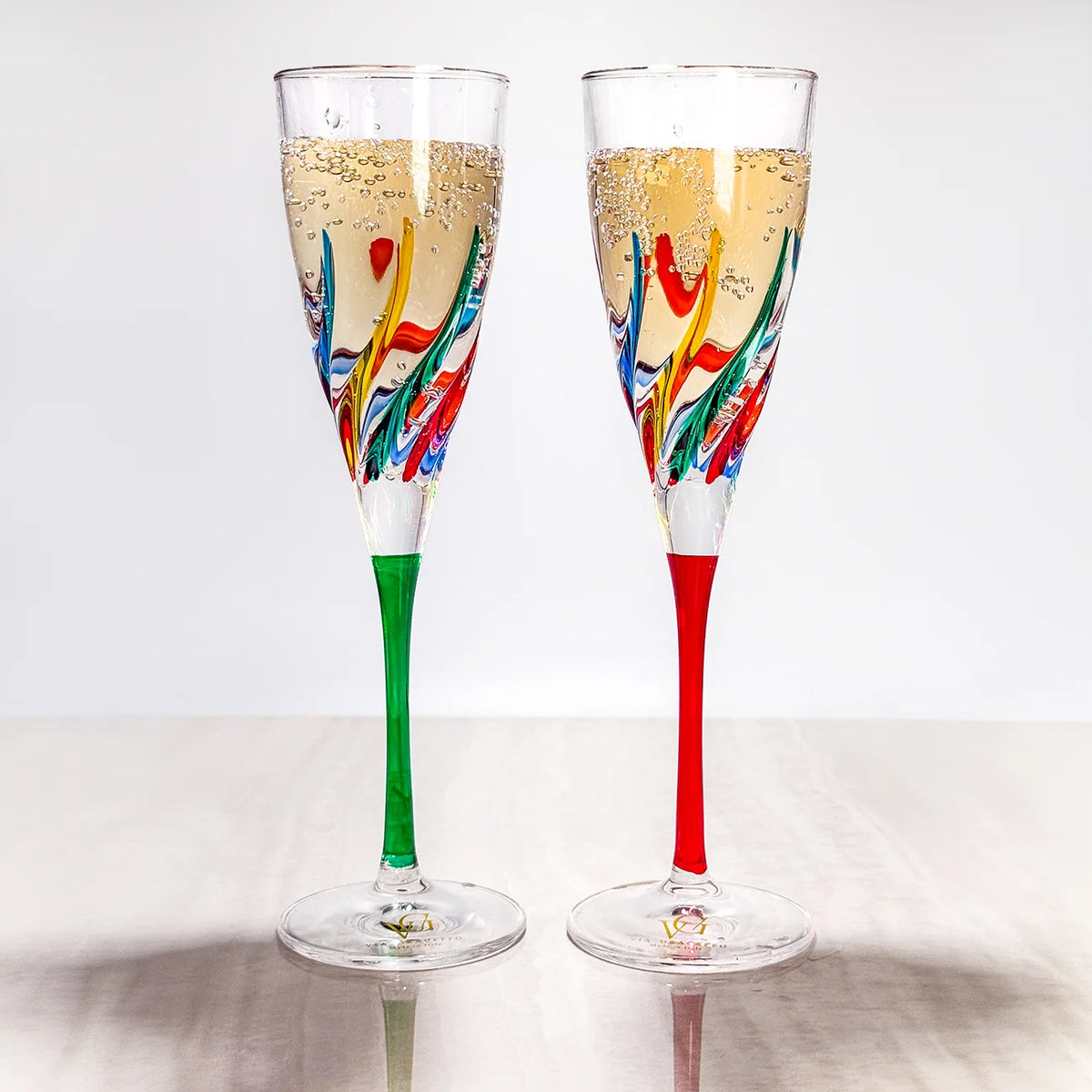 Trix Champagne Flutes Set of 2, Hand-Painted Italian Crystal