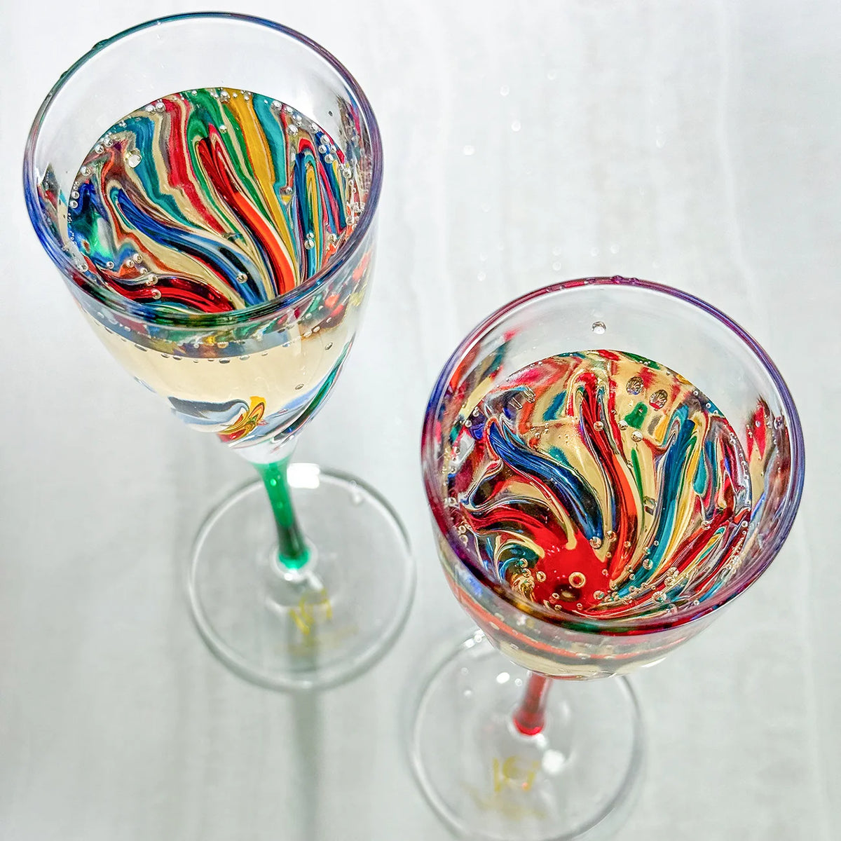 Trix Champagne Flutes Set of 2, Hand-Painted Italian Crystal