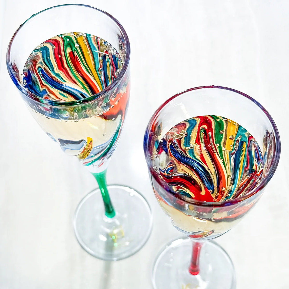 Trix Champagne Flutes Set of 2, Hand-Painted Italian Crystal