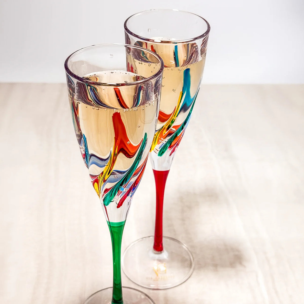 Trix Champagne Flutes Set of 2, Hand-Painted Italian Crystal