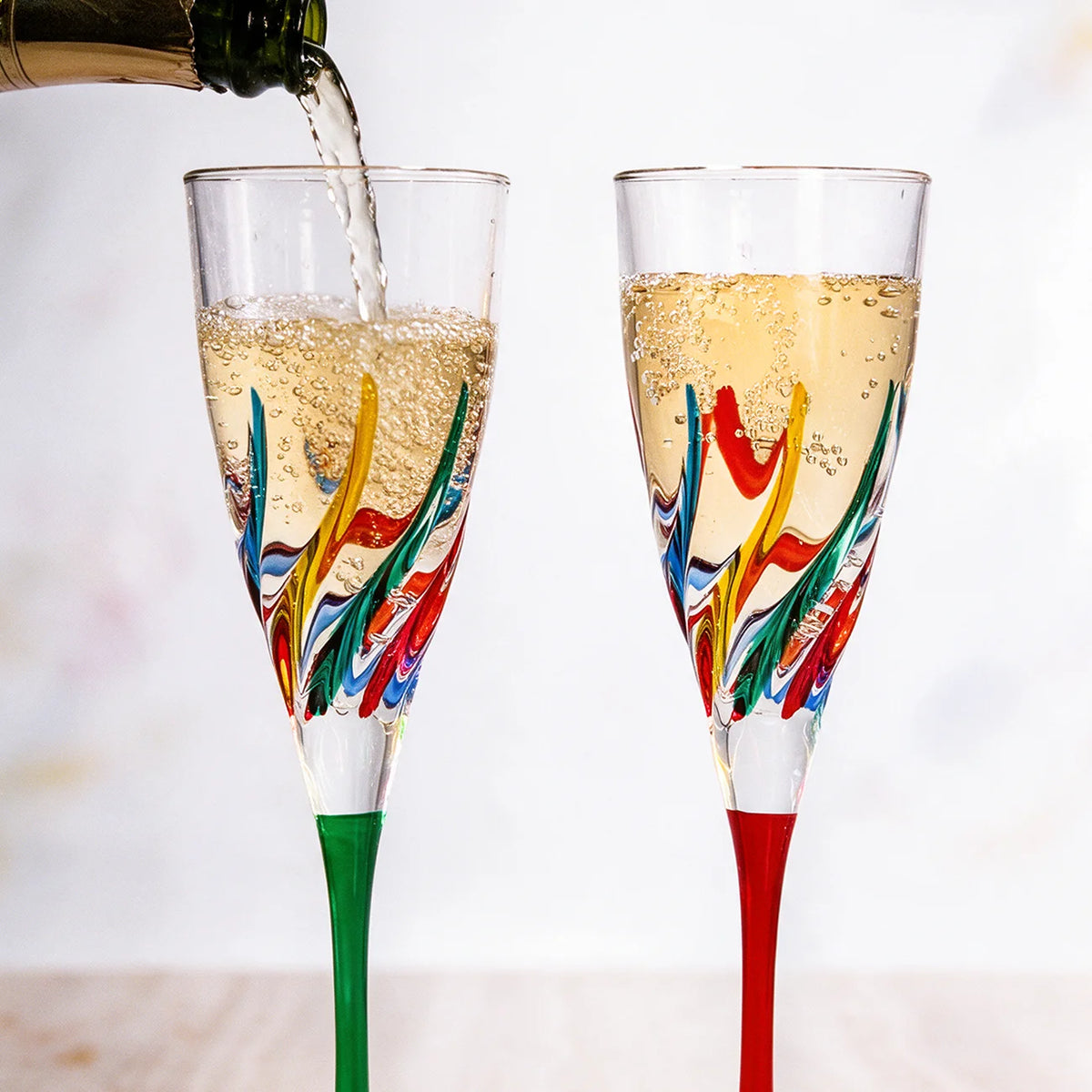 Trix Champagne Flutes Set of 2, Hand-Painted Italian Crystal