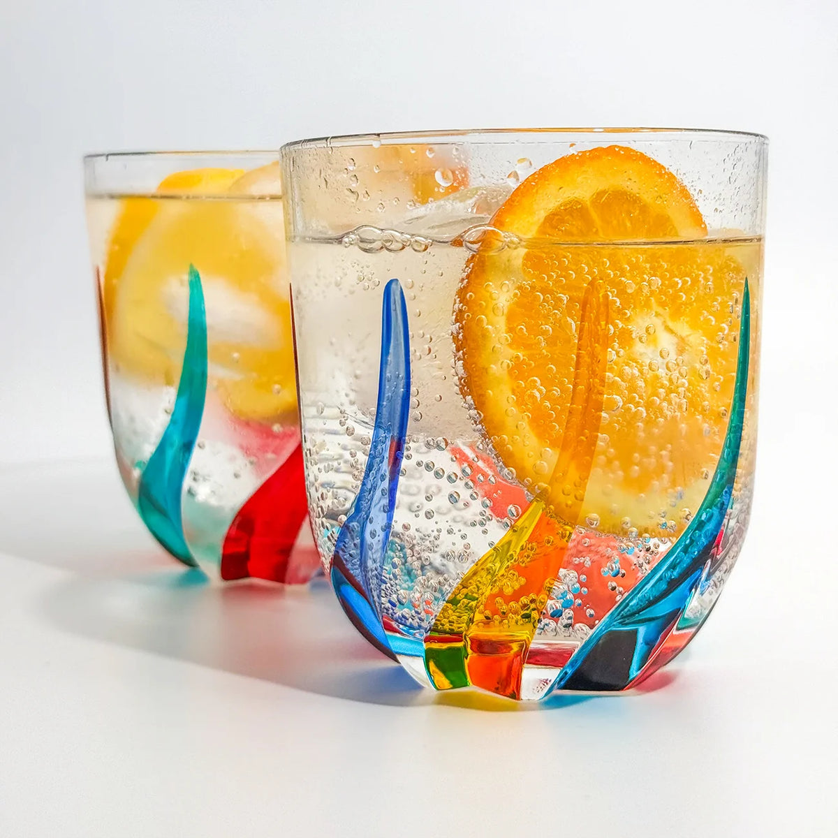 Trix Short Drink Glasses, Hand-Painted Italian Crystal, Set of 2