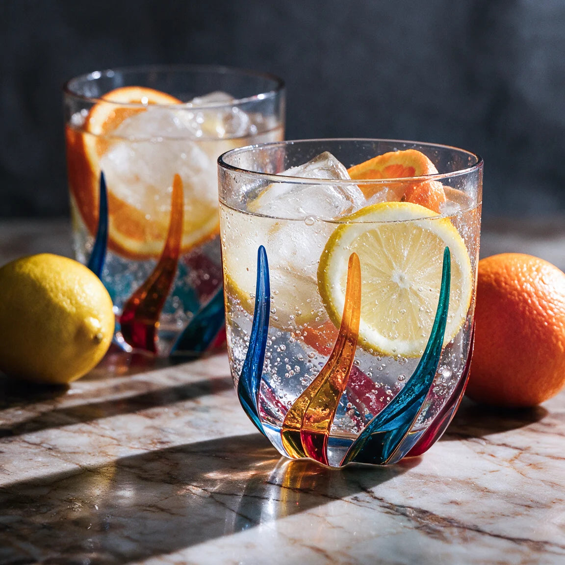 Trix Short Drink Glasses, Hand-Painted Italian Crystal, Set of 2