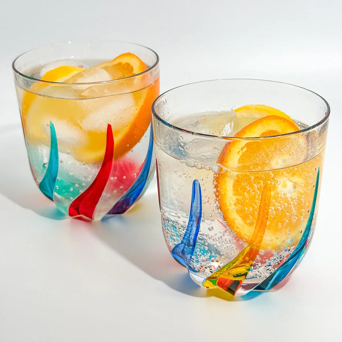 Trix Short Drink Glasses, Hand-Painted Italian Crystal, Set of 2