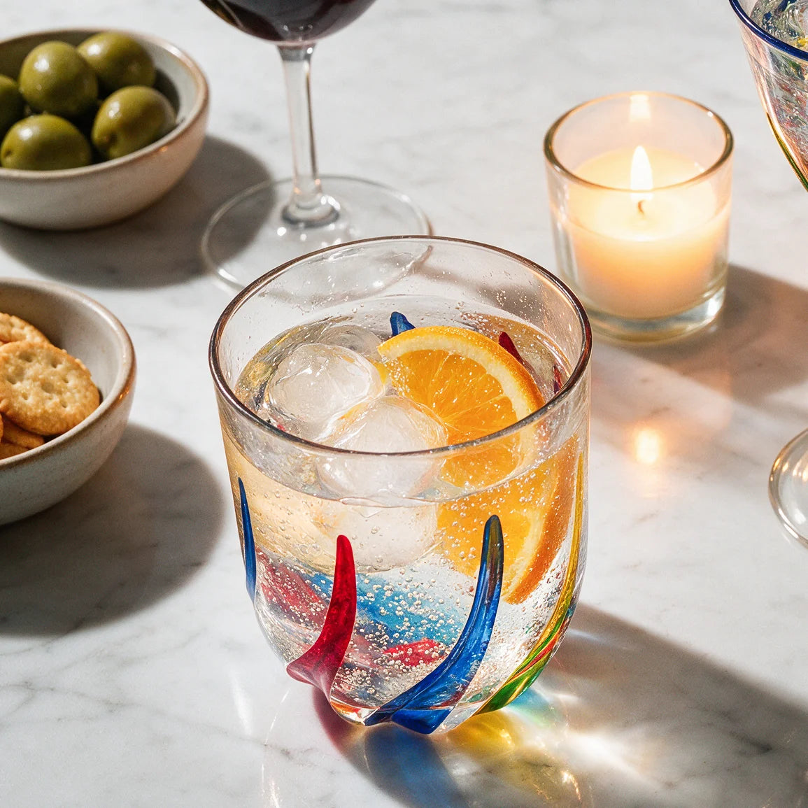 Trix Short Drink Glasses, Hand-Painted Italian Crystal, Set of 2