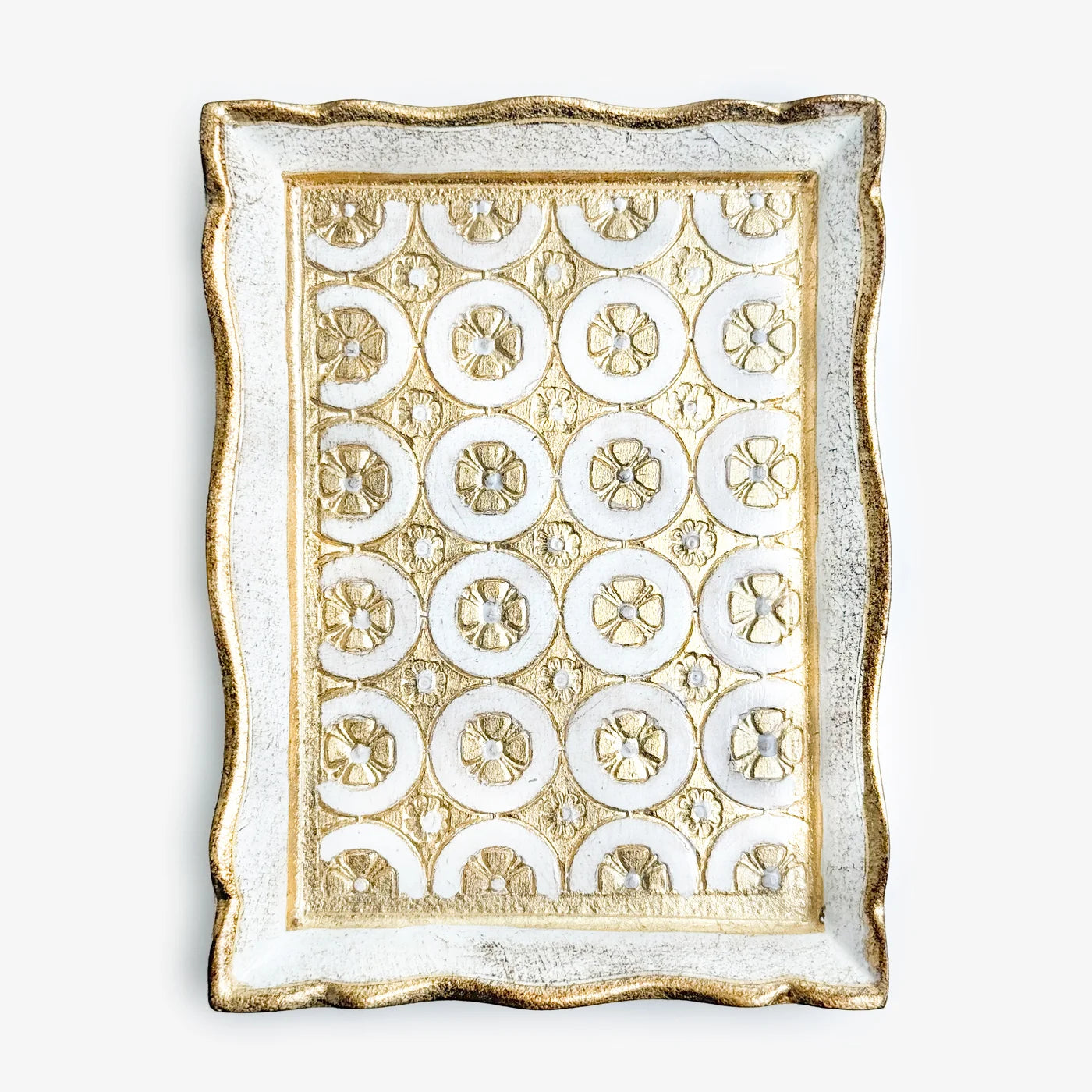 Florentine carved wood rectangle tessellated mini tray with intricate geometric patterns, crafted by My Italian Decor.