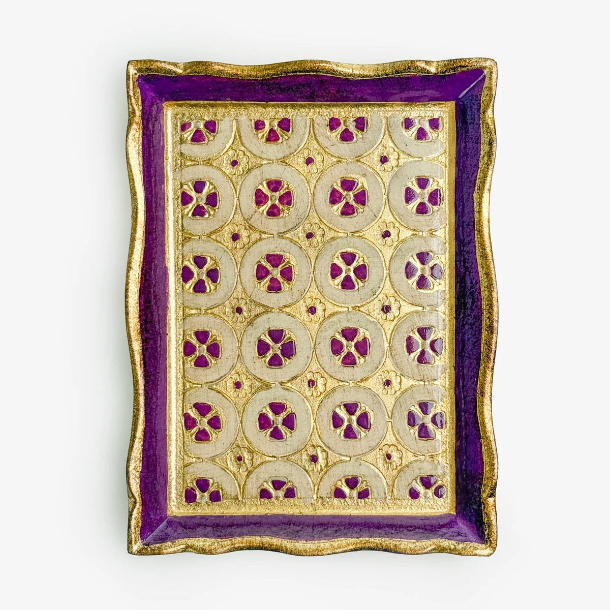 Florentine carved wood rectangle tessellated mini tray with intricate geometric patterns, crafted by My Italian Decor.