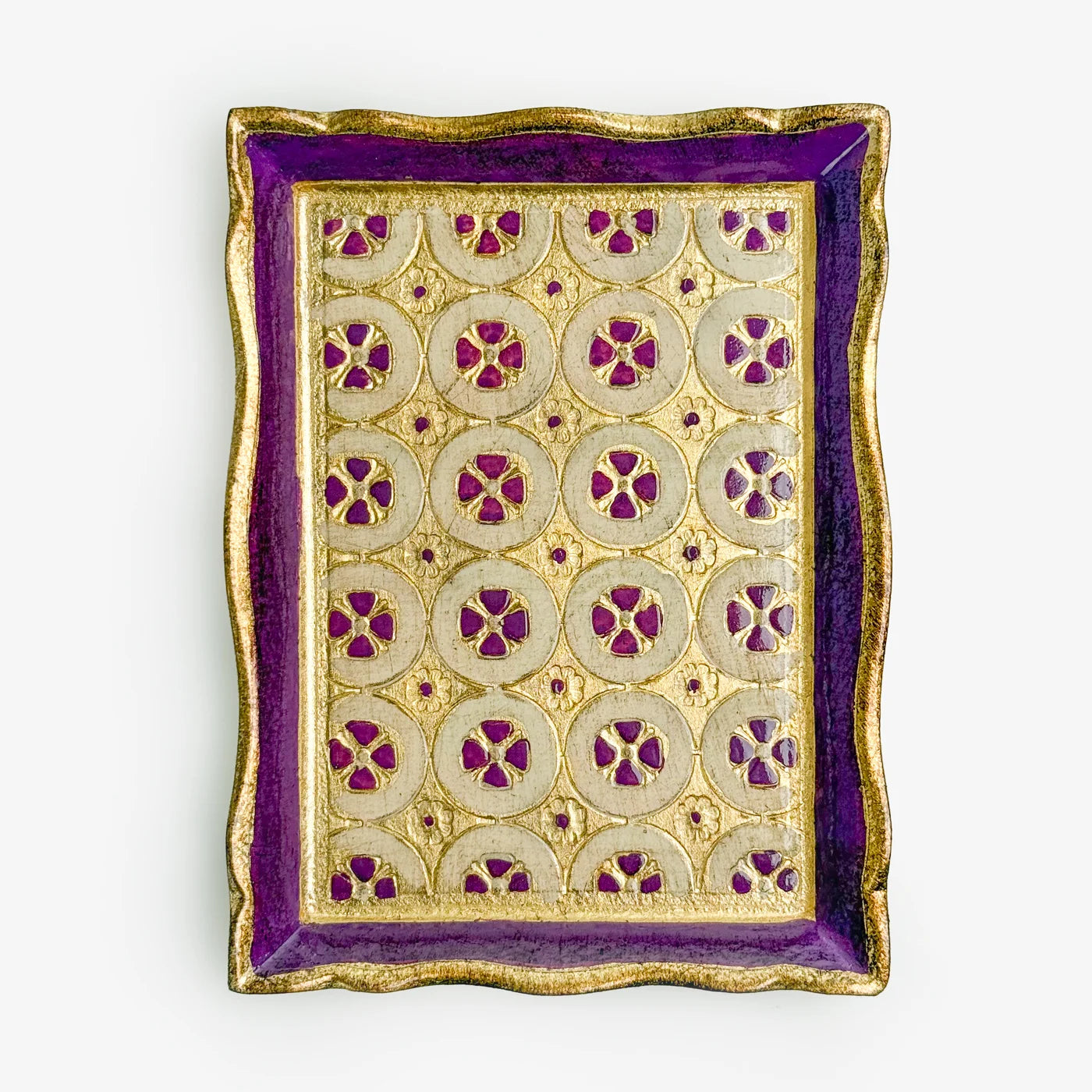 Florentine carved wood rectangle tessellated mini tray with intricate geometric patterns, handcrafted by My Italian Decor.