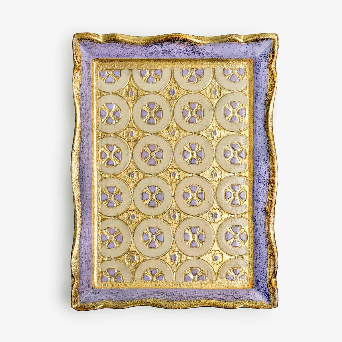 Florentine carved wood rectangle tessellated mini tray showcasing intricate geometric patterns and natural wood finish.