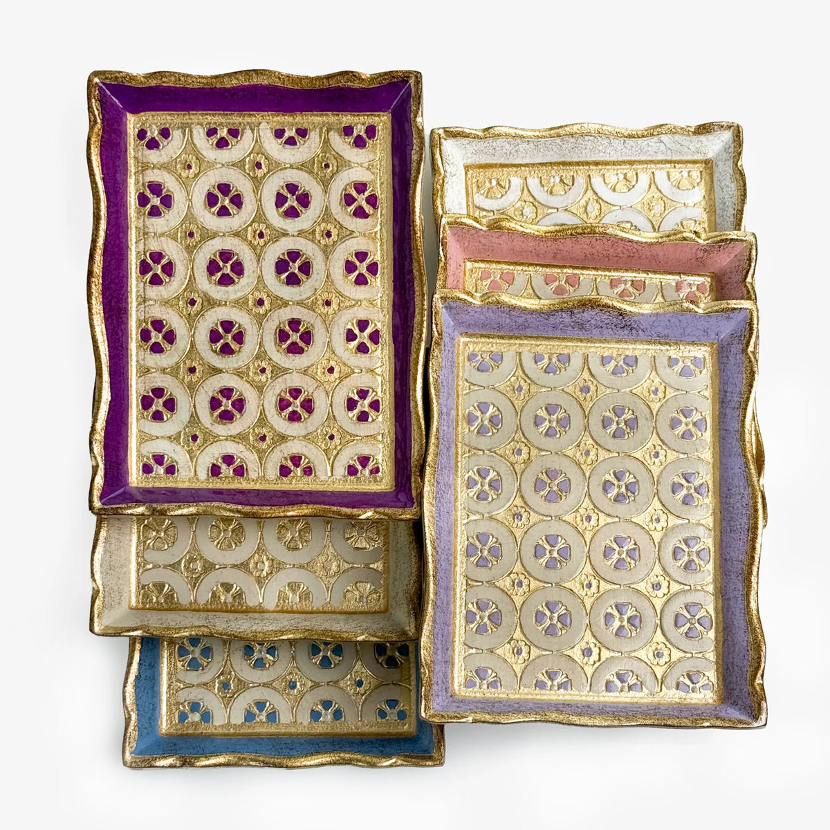 Florentine carved wood rectangle tessellated mini tray with intricate geometric pattern, crafted by My Italian Decor.