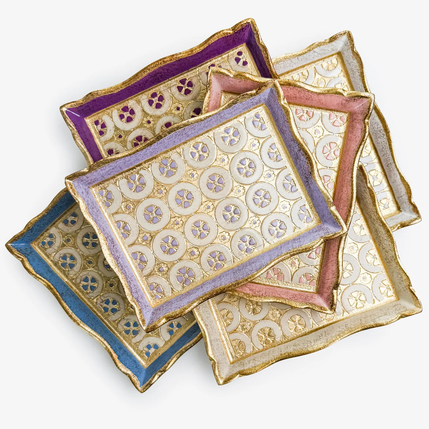 Florentine carved wood rectangle tessellated mini tray with intricate pattern, crafted by My Italian Decor.