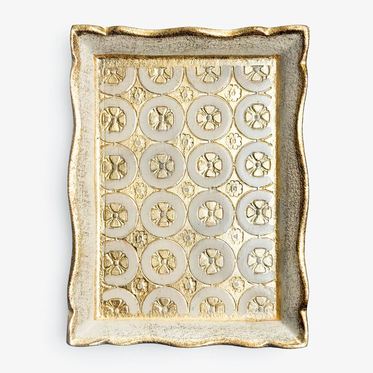Decorative Florentine carved wood mini tray with tessellated pattern, rectangular shape, from My Italian Decor.