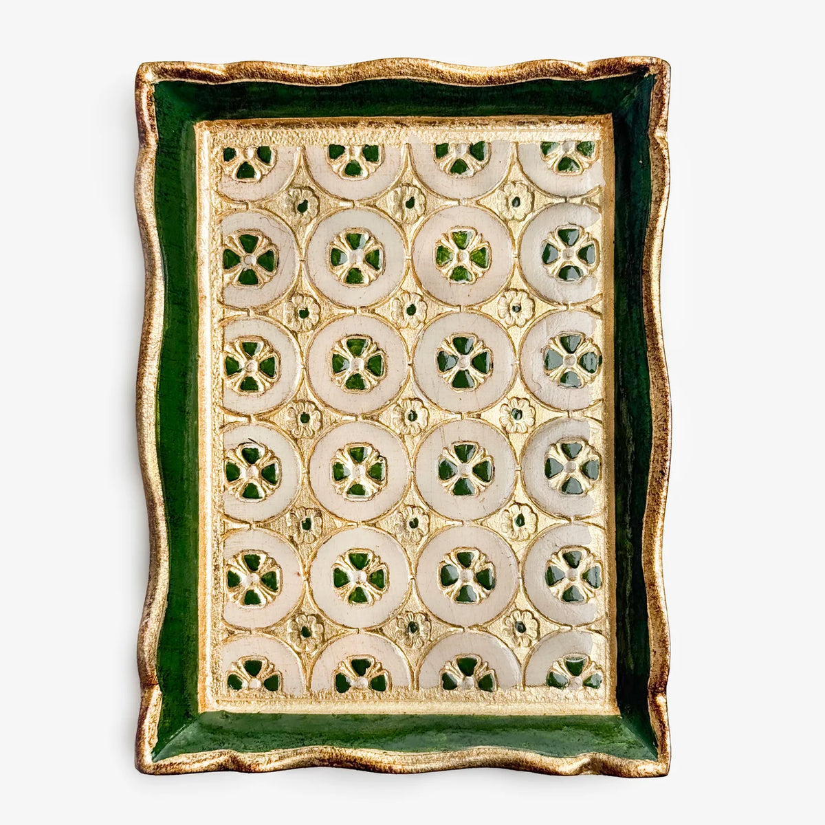 Florentine carved wood rectangle tessellated mini tray featuring intricate geometric patterns, crafted by My Italian Decor.