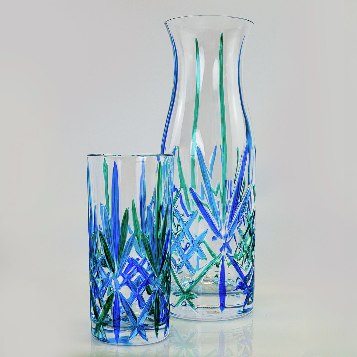 Crystal Carafe Pitcher Blue &amp; Green Melodia, Made in Italy - My Italian Decor