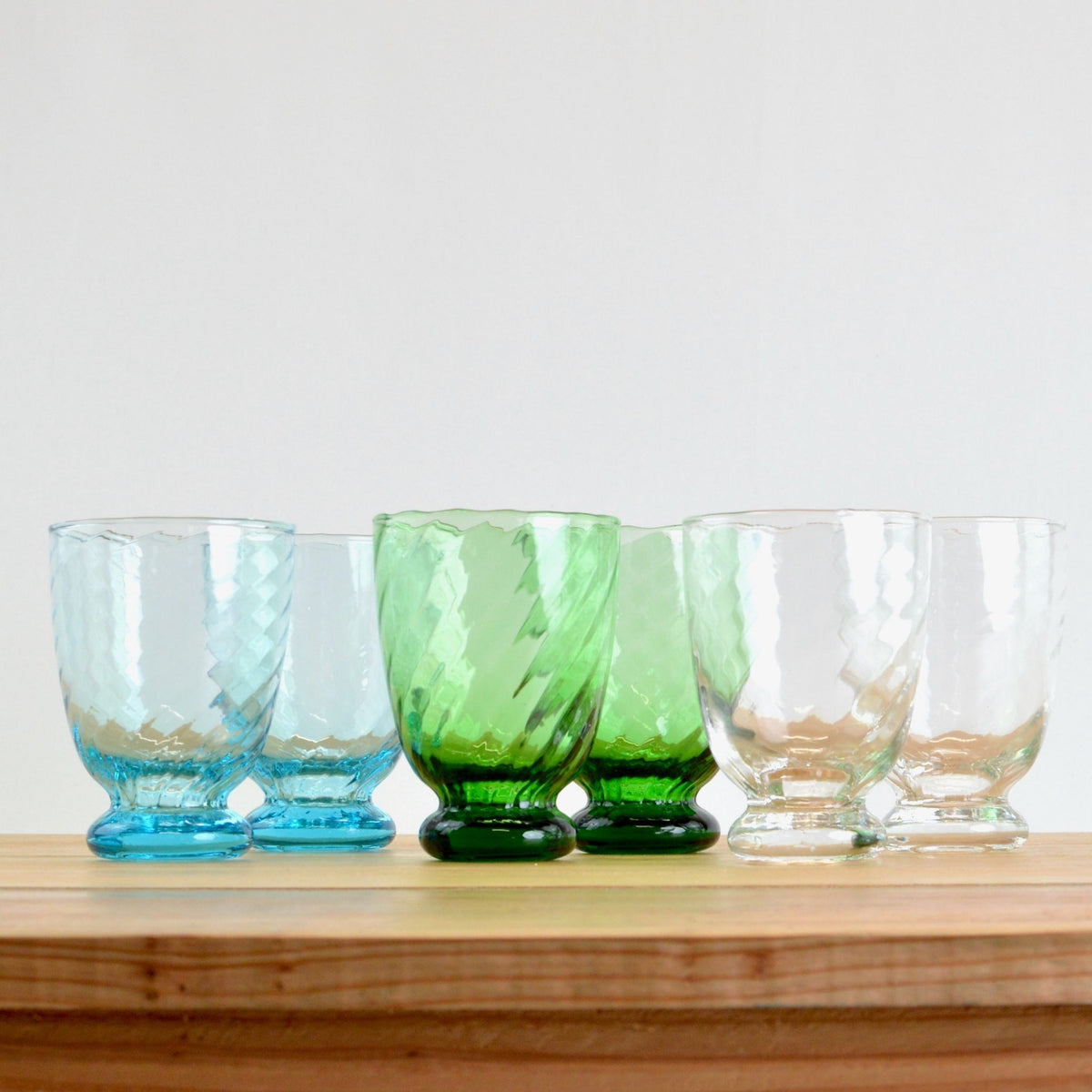 Set of 2 Drinking Glasses - Vinci Short Tumblers - Green, Clear, Blue - My Italian Decor