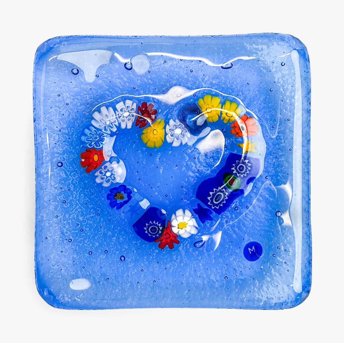 Murano glass heart-shaped catch-all dish with colorful Millefiori design, 3.25 inches decorative tray by MyItalianDecor