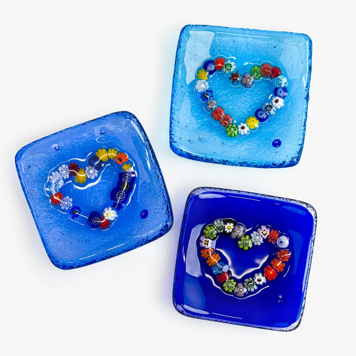 Murano Glass Heart Dish by MyItalianDecor, 3.25-inch decorative Millefiori catch-all tray with colorful floral patterns.