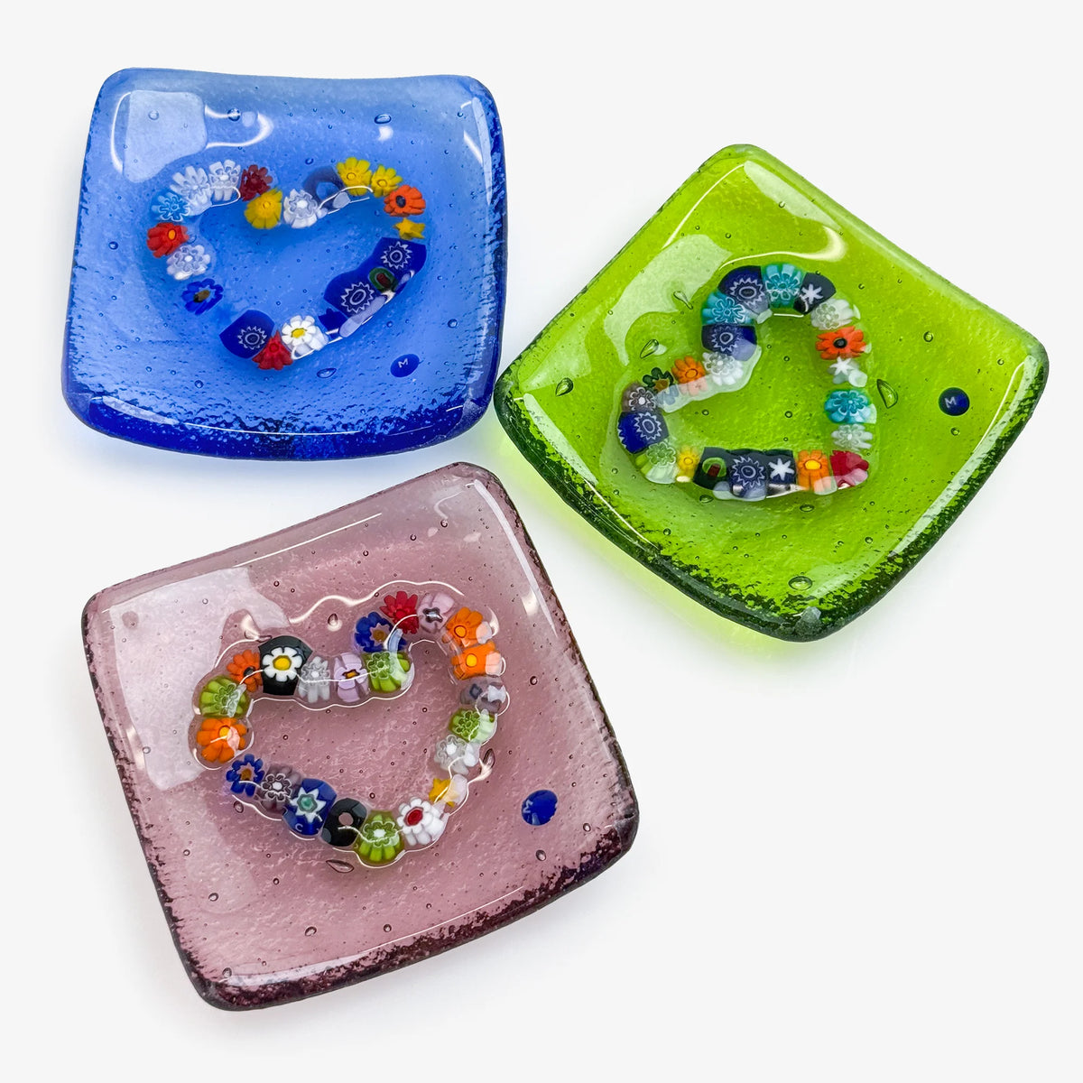 Murano glass heart-shaped catch-all dish with Millefiori design, 3.25 inches, decorative Italian glass tray by MyItalianDecor.