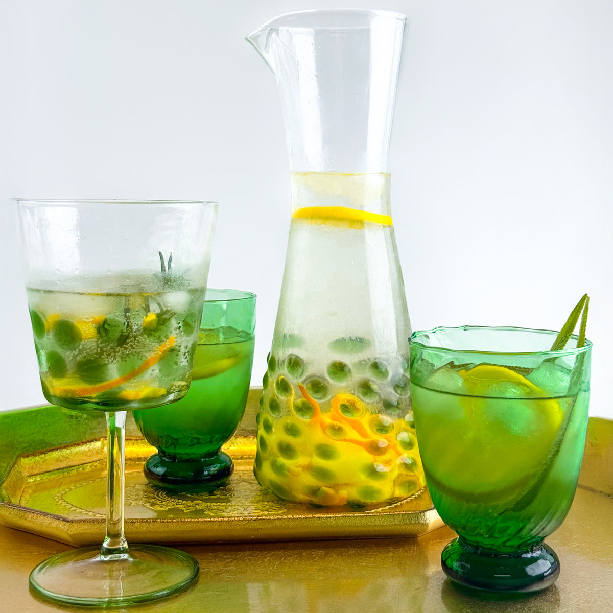 Set of 2 Drinking Glasses - Vinci Short Tumblers - Green, Clear, Blue - My Italian Decor