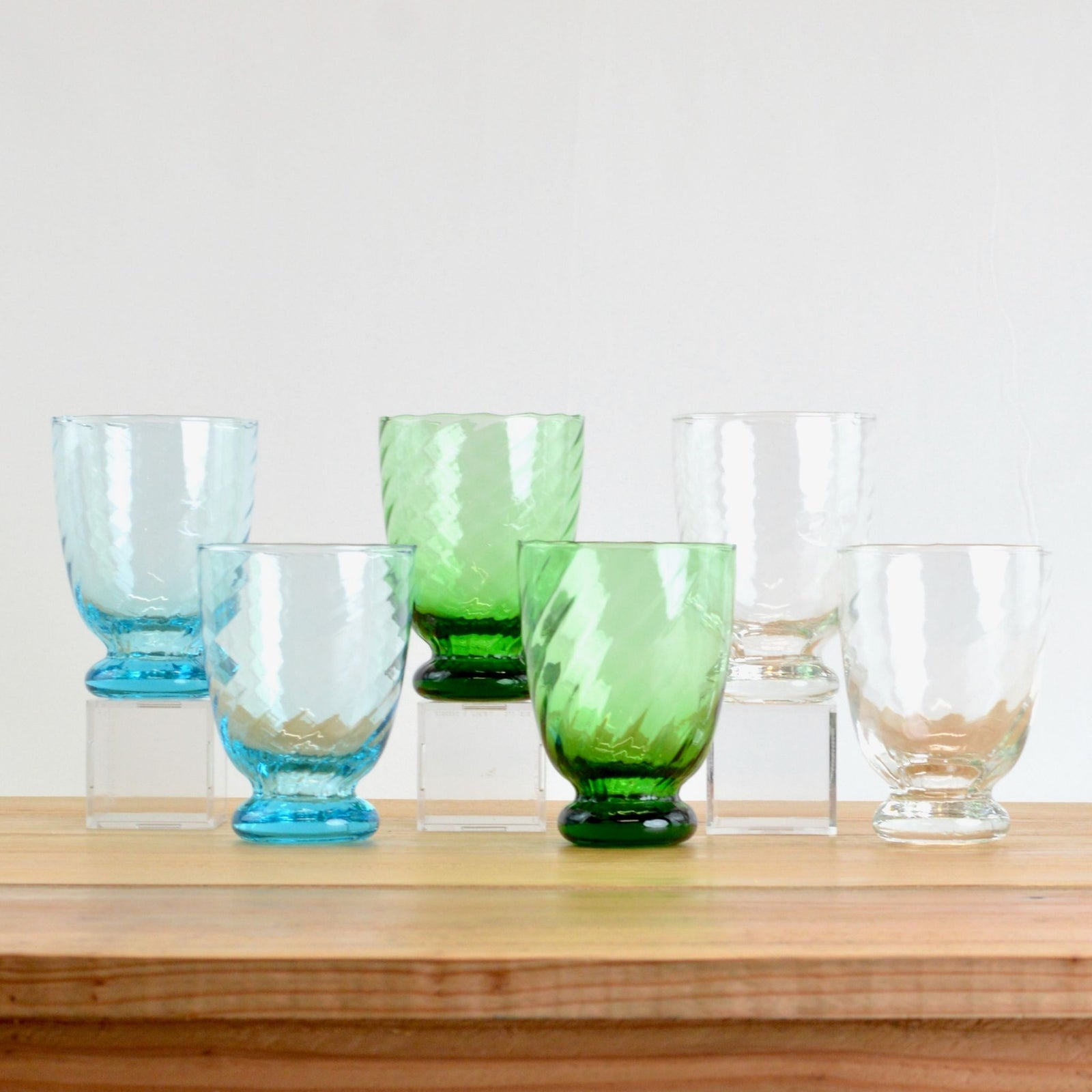 Set of 2 Drinking Glasses - Vinci Short Tumblers - Green, Clear, Blue - My Italian Decor
