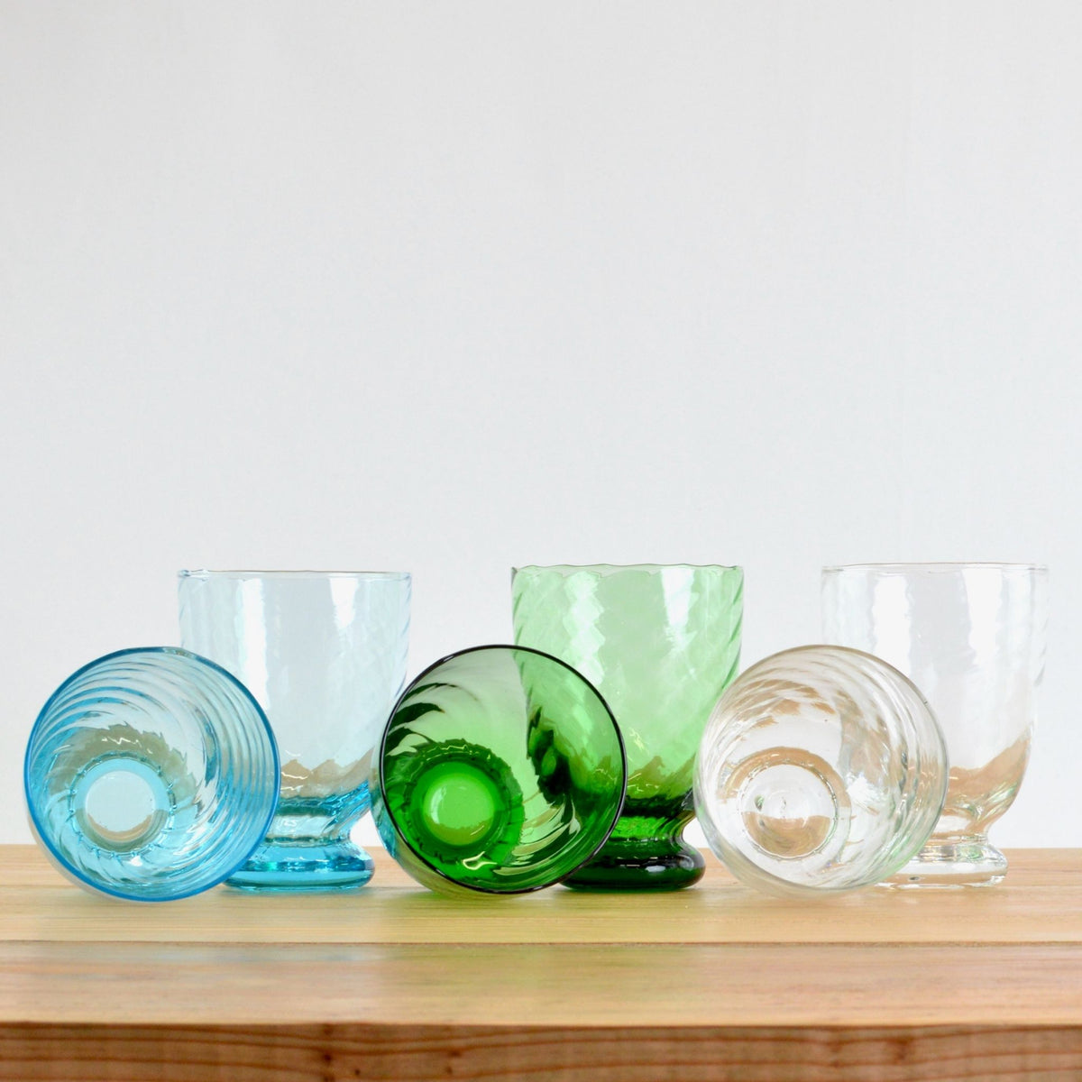 Set of 2 Drinking Glasses - Vinci Short Tumblers - Green, Clear, Blue - My Italian Decor