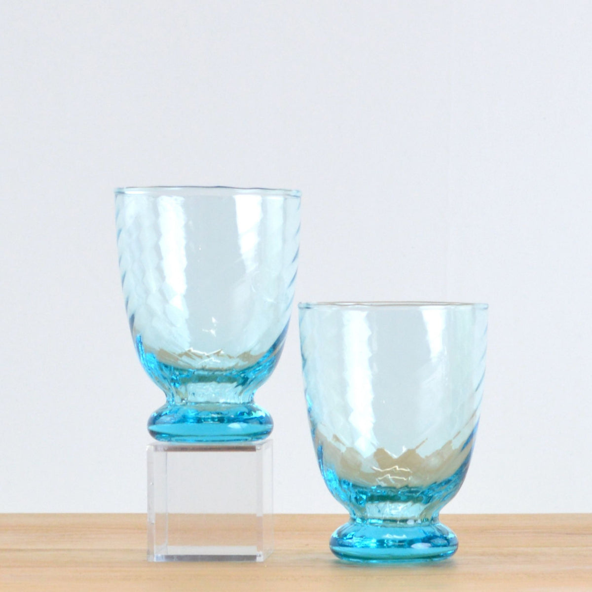 Set of 2 Drinking Glasses - Vinci Short Tumblers - Green, Clear, Blue - My Italian Decor