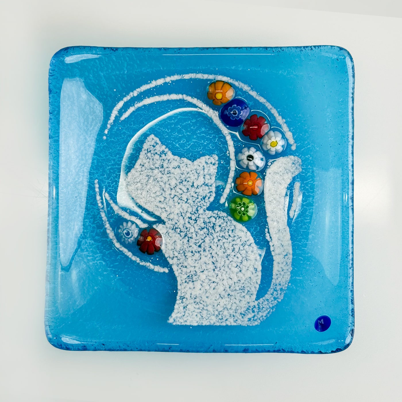 Small Murano glass Kitty Cat Catch-All Dish by MyItalianDecor, decorative tray with colorful cat design and smooth glass finish.