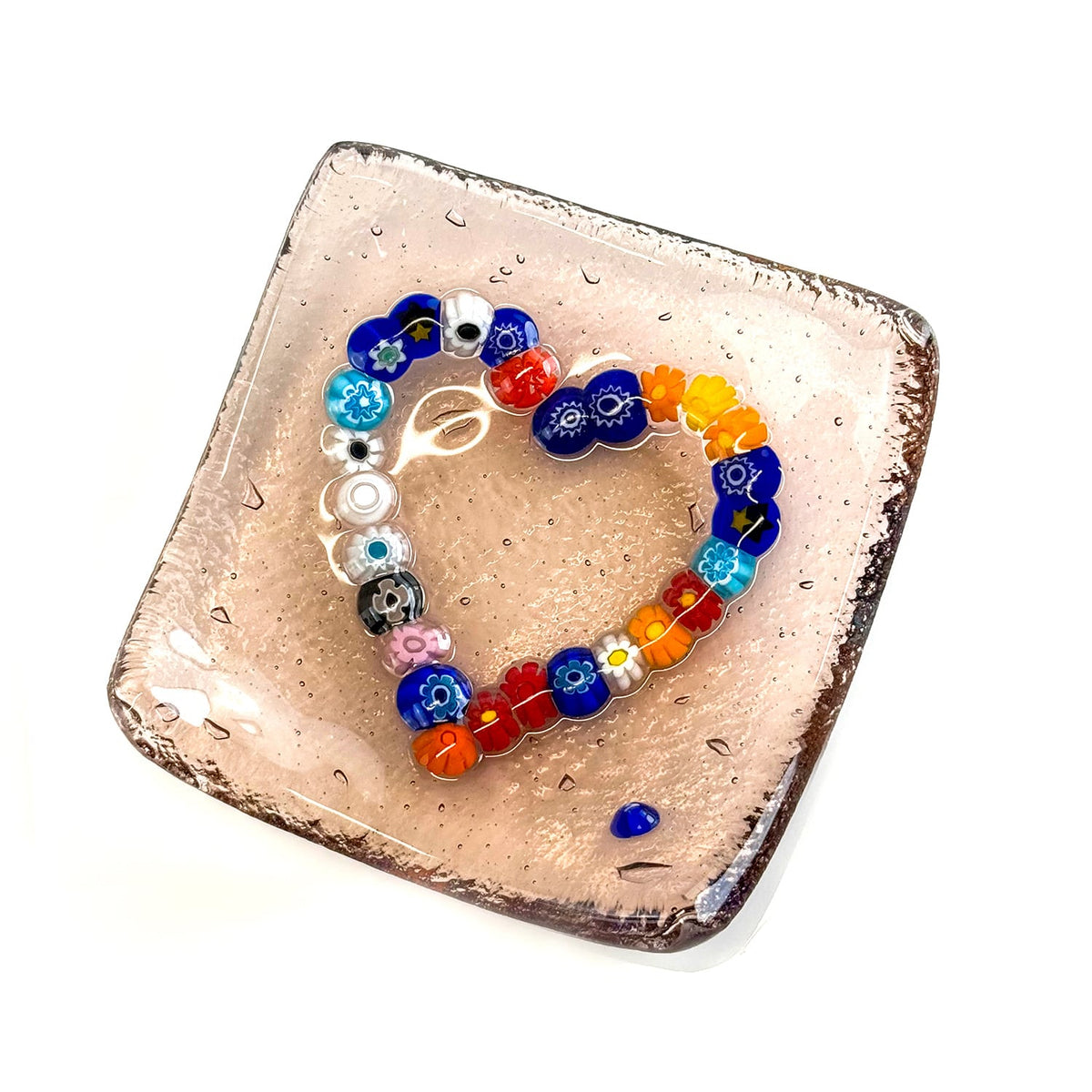 Murano Glass Heart Dish - 4 inch catch-all Millefiori Dish