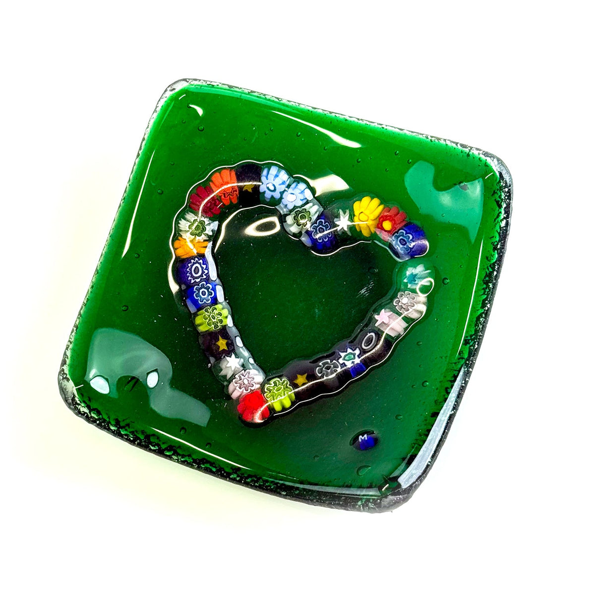Murano Glass Heart Dish - 4 inch catch-all Millefiori Dish