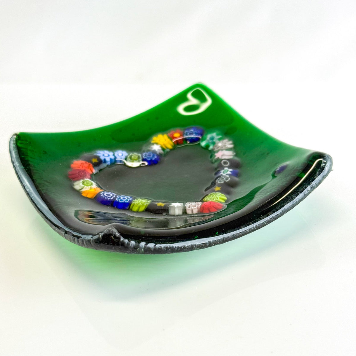 Murano Glass Heart Dish - 4 inch catch-all Millefiori Dish