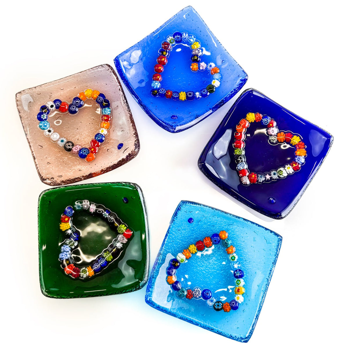 Murano Glass Heart Dish - 4 inch catch-all Millefiori Dish