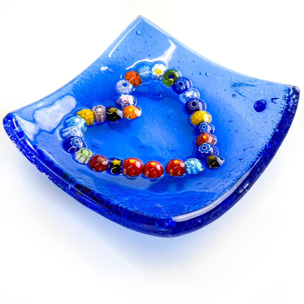 Murano Glass Heart Dish - 4 inch catch-all Millefiori Dish