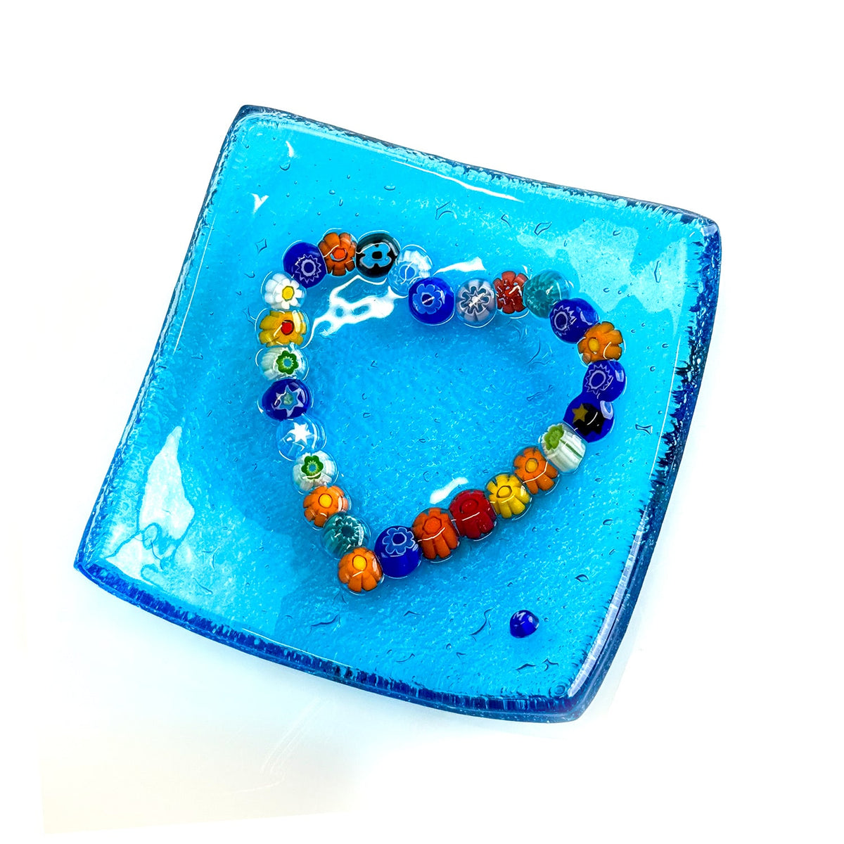 Decorative Murano glass heart dish by MyItalianDecor, 4-inch Millefiori catch-all tray with colorful floral patterns.