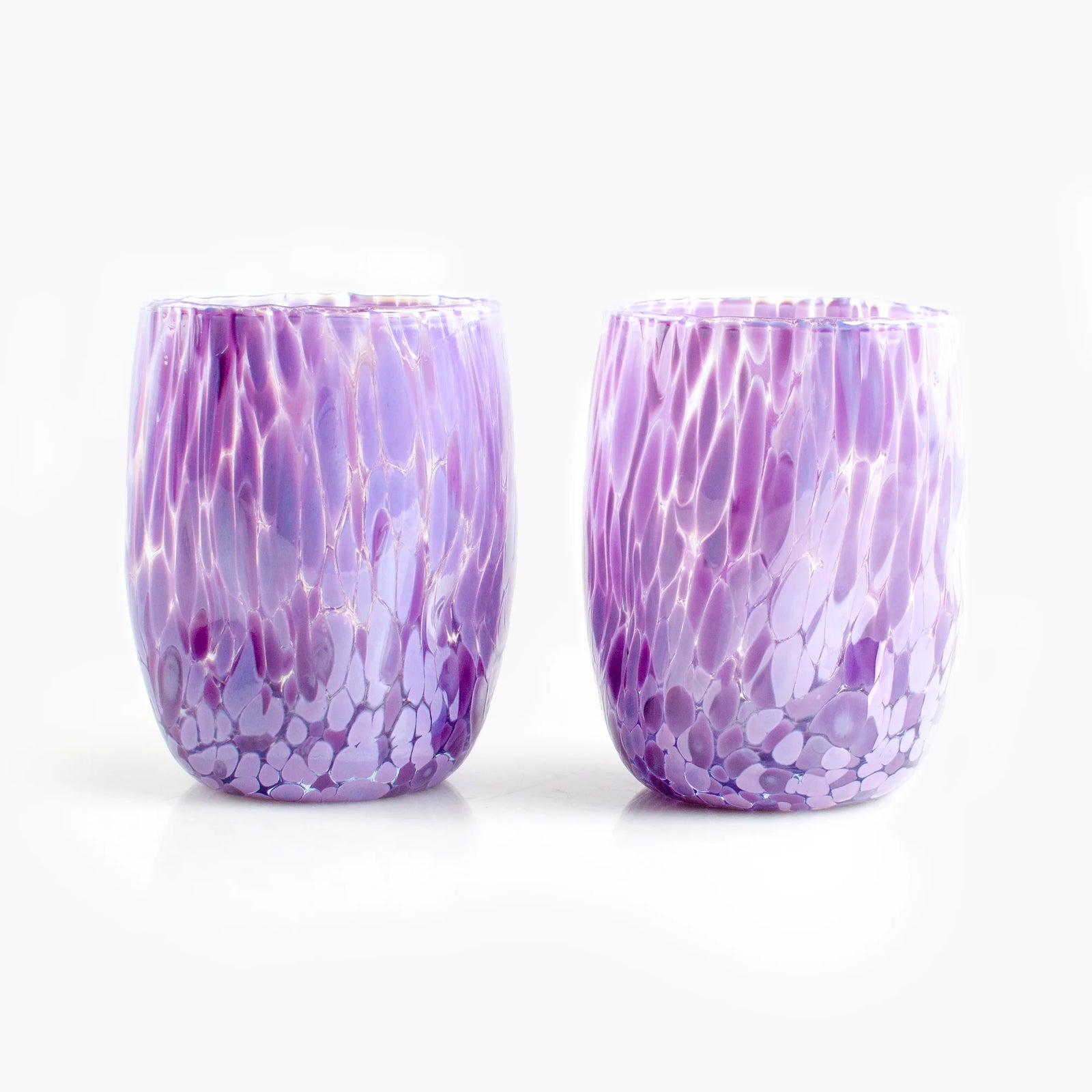 Set of two Viva Murano glass tumblers by My Italian Decor, handcrafted Italian-made drinking glasses with colorful patterns.