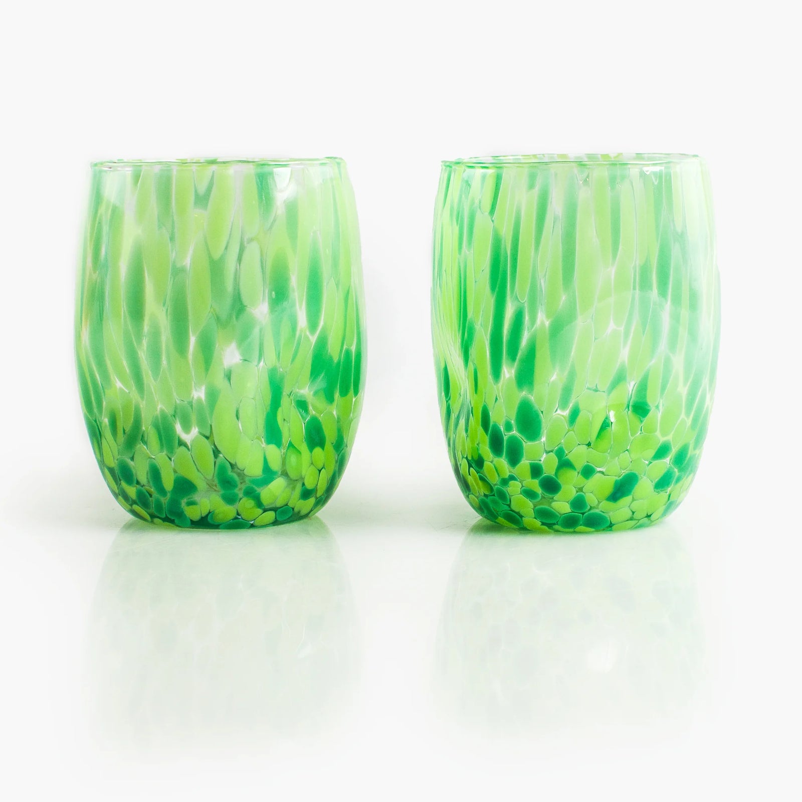 Set of two Viva Murano glass tumblers with vibrant colors and intricate patterns, crafted in Italy by My Italian Decor.