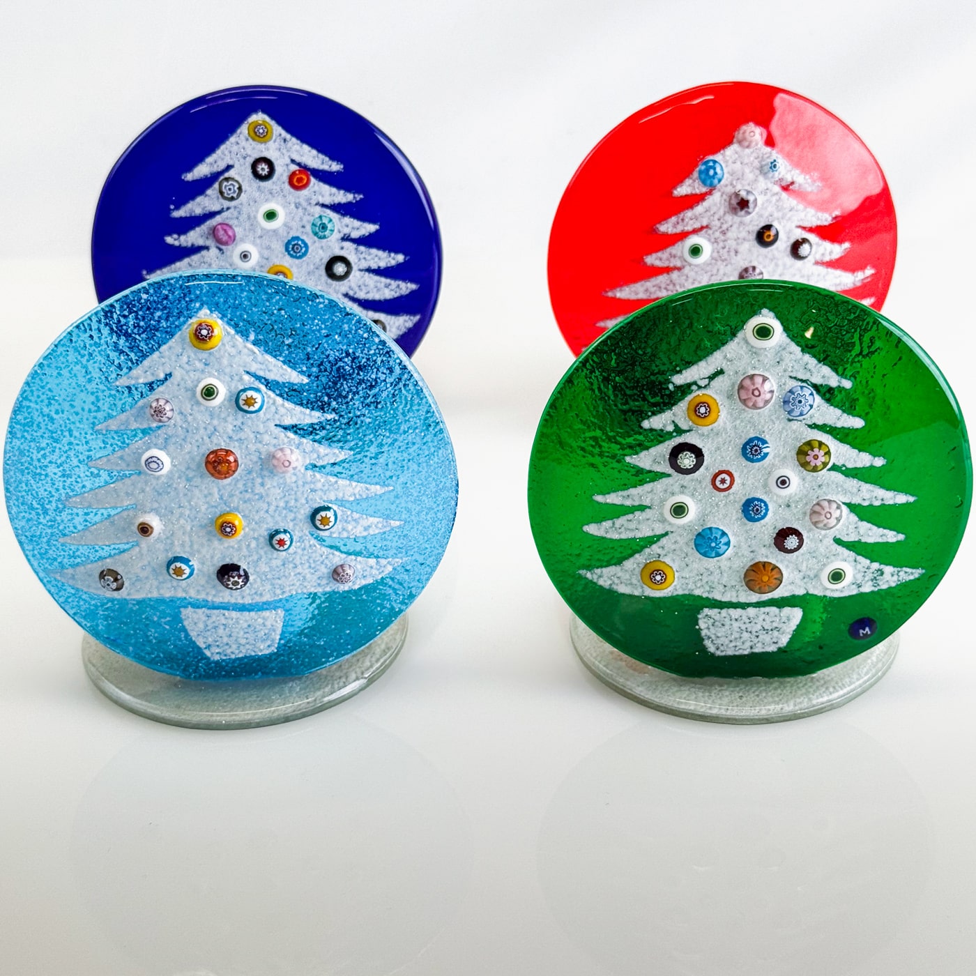 Murano glass Christmas tree votive holder by My Italian Decor, seasonal holiday decoration with vibrant colors and intricate design.