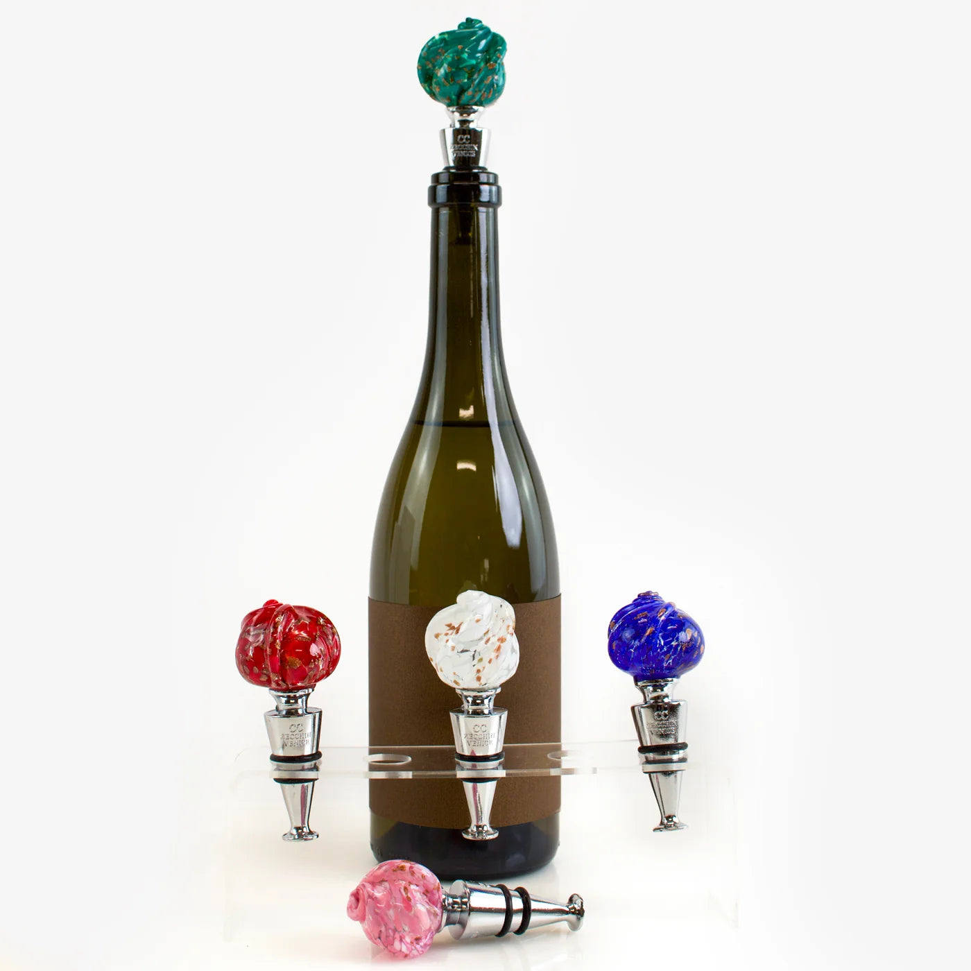 Murano glass wine stopper with a rose design, elegant and colorful, perfect for preserving wine bottles.