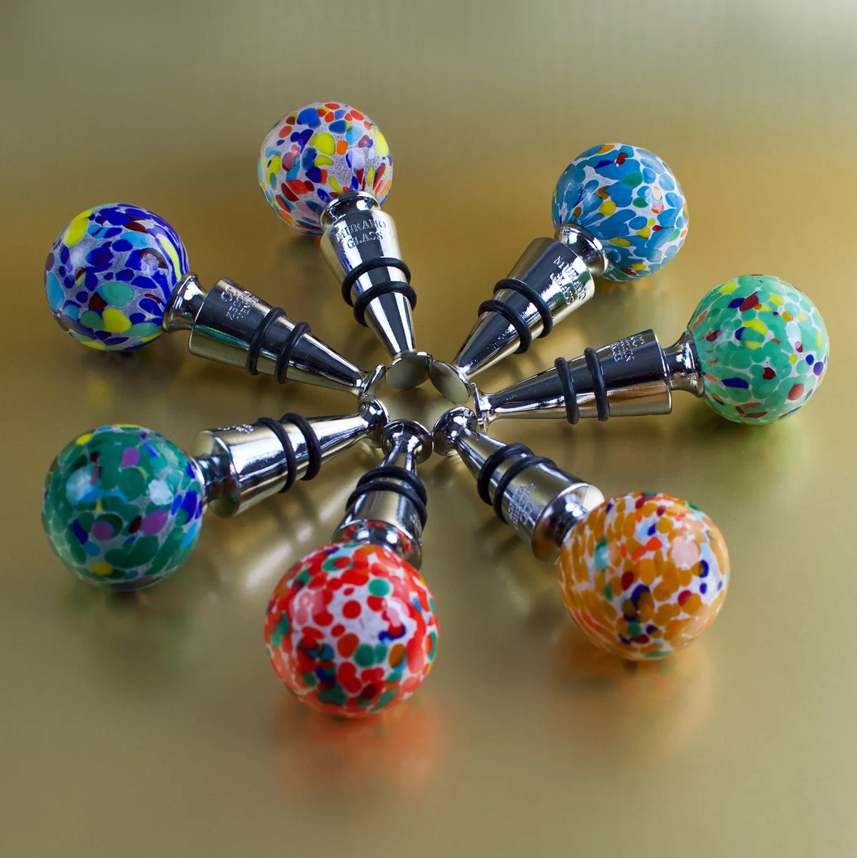Colorful Murano glass wine stopper with Festa multicolor design, crafted by My Italian Decor, perfect for preserving wine bottles.