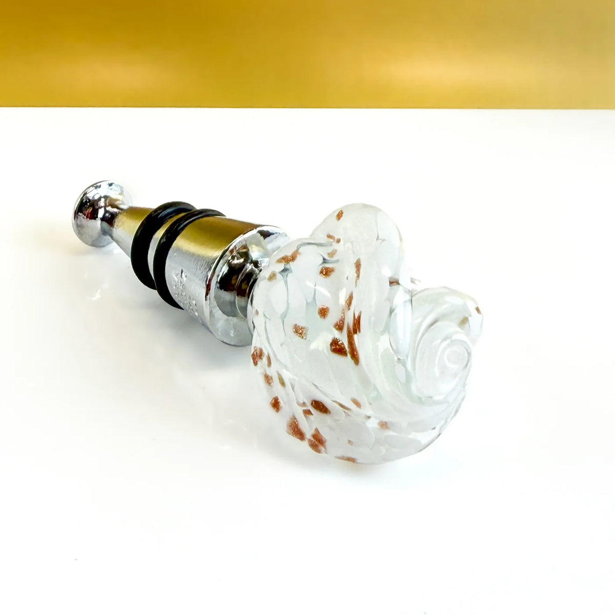 Murano glass wine stopper in rose style with intricate handcrafted design, ideal for preserving wine bottles.