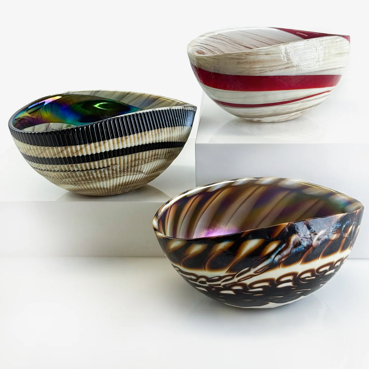 Murano Glass 6" Folded Shell Small Bowl, Made in Italy